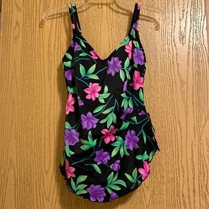 L.P.Swim Black with Flowers Swimsuit, Size 14